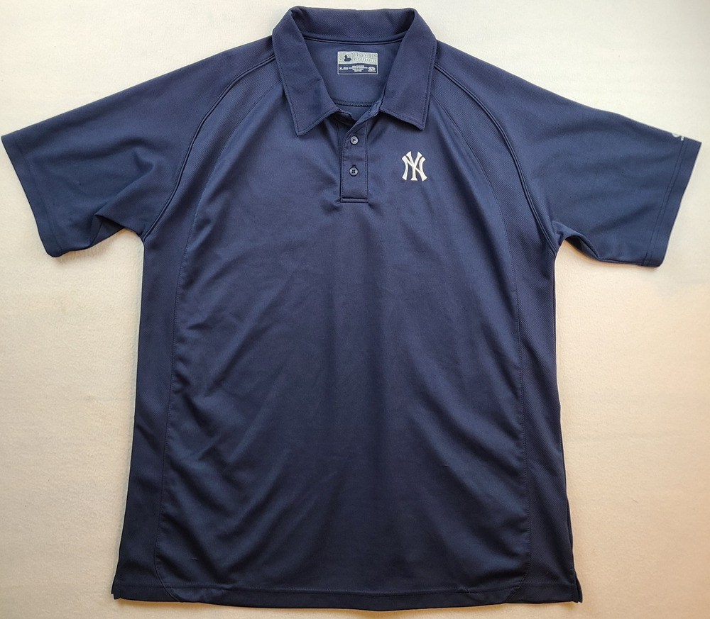 True Fan MLB New York Yankees Polo Shirt Men's XL Navy Blue Short Sleeve Perform